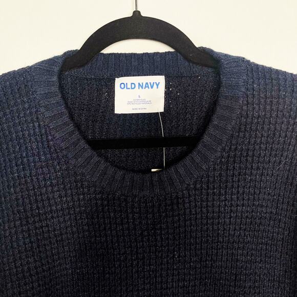 New Old Navy Mens Large L In The Navy Blue Cozy Kelly Waffle Sweater Crew Neck - Picture 3 of 8